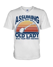 Assuming Old Lady - Banjo V-Neck T-Shirt tile