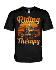 Biker - Is Therapy V-Neck T-Shirt tile