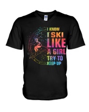 Like A Girl - Skiing V-Neck T-Shirt tile