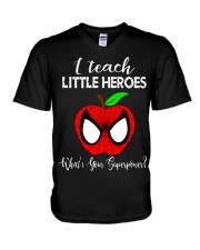 I Teach Little Heroes V-Neck T-Shirt tile