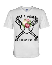 just a woman who loves baseball V-Neck T-Shirt thumbnail