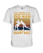Rugby Never Underestimate An Old Man V-Neck T-Shirt tile