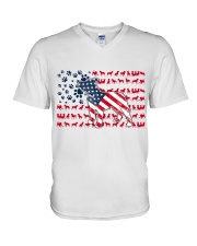 Pitbull Dog Flag Us V-Neck T-Shirt tile