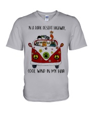 On A Dark Desert Highway Cat V-Neck T-Shirt thumbnail