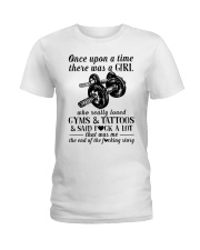 Gyms And Tattoos Ladies T-Shirt tile