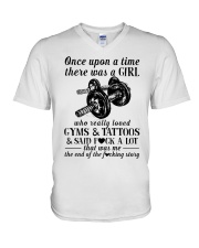 Gyms And Tattoos V-Neck T-Shirt tile