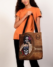 Skull Girl Leather Pattern Print All-over Tote aos-all-over-tote-lifestyle-front-06