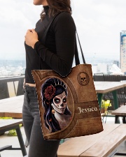 Skull Girl Leather Pattern Print All-over Tote aos-all-over-tote-lifestyle-front-04