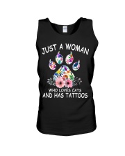 Just a woman who loves cats and has tattoos Unisex Tank thumbnail