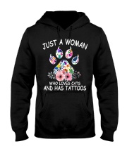 Just a woman who loves cats and has tattoos Hooded Sweatshirt thumbnail