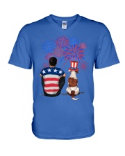 American Bulldog Black Hair Man 4th July V-Neck T-Shirt tile