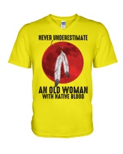 Never Underestimat Native Blood V-Neck T-Shirt tile