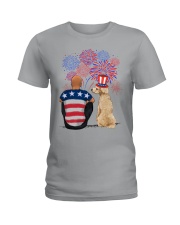 Poodle Bald Hair Man 4th July Ladies T-Shirt tile