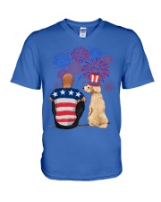 Poodle Bald Hair Man 4th July V-Neck T-Shirt tile