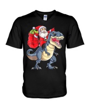 Dinosaur Christmas Shirt Boys Santa T rex Kids V-Neck T-Shirt tile