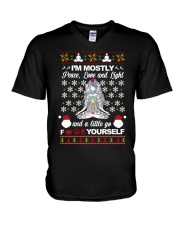 I'm mostly peace love and light V-Neck T-Shirt tile