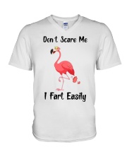 Flamingo Don't Scare Me I Fart Easily V-Neck T-Shirt tile