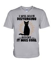 Cat I Was Social Distancing Before It Was Cold V-Neck T-Shirt tile