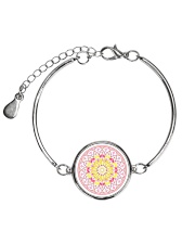 Pink Mandala Beaded Cord Bracelet Metallic Circle Bracelet thumbnail