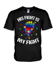 his fight is my fight autism awareness and support V-Neck T-Shirt thumbnail