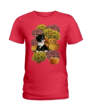 Cat flower pumpkin for cat lover Ladies T-Shirt tile