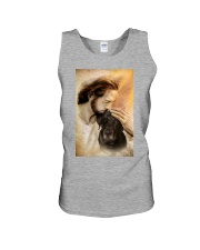Jesus with lovely black dog cus Unisex Tank tile