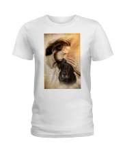 Jesus with lovely black dog cus Ladies T-Shirt tile