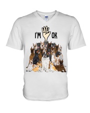 Full of mix dogs i'm ok V-Neck T-Shirt tile