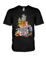 Funny Cats on gift boxes - for Cat lover V-Neck T-Shirt tile