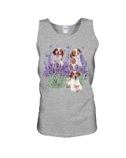 Brittany Spaniel and Gorgeous Purple flower Unisex Tank tile