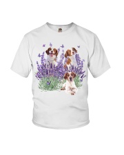 Brittany Spaniel and Gorgeous Purple flower Youth T-Shirt tile