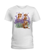 Nova Scotia Duck Tolling and Purple flower Ladies T-Shirt tile