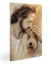 Jesus with lovely Fox terrier - for Fox terrier lover canvas-wrap-print tile
