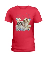 Shih Tzu butterfly dandelions for shih tzu lover Ladies T-Shirt tile