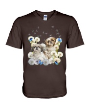 Shih Tzu butterfly dandelions for shih tzu lover V-Neck T-Shirt tile