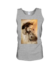 Jesus with lovely brown husky Unisex Tank tile