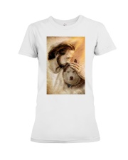 Jesus with lovely brown husky Premium Fit Ladies Tee tile