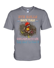 Chicken eye rolls back talk sarcasm attitude - for Chicken lover V-Neck T-Shirt tile