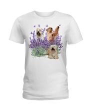 Soft Coated Wheaten Terrier and Purple flower Ladies T-Shirt tile