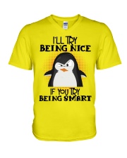 Penguin I'll try being nice for penguin lover V-Neck T-Shirt tile