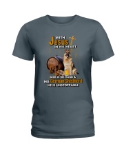 With Jesus in his heart beer in his hand and his German shepherd - for German shepherd lover Ladies T-Shirt tile