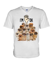 Full of Tibetan Spaniels i'm ok - for Tibetan Spaniel lover V-Neck T-Shirt tile