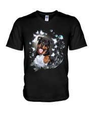 Rottweiler magical white rose - Rottweiler lover V-Neck T-Shirt tile