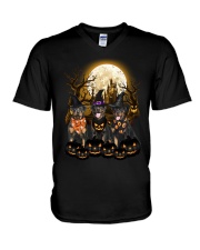Three Rottweilers happy halloween - for Rottweiler lover V-Neck T-Shirt tile