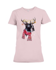 Boston Terrier reindeer under snow for boston terrier lover Premium Fit Ladies Tee tile