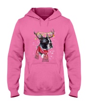 Boston Terrier reindeer under snow for boston terrier lover Hooded Sweatshirt tile