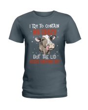 Cow i try to contain crazy - for Cow lover Ladies T-Shirt tile