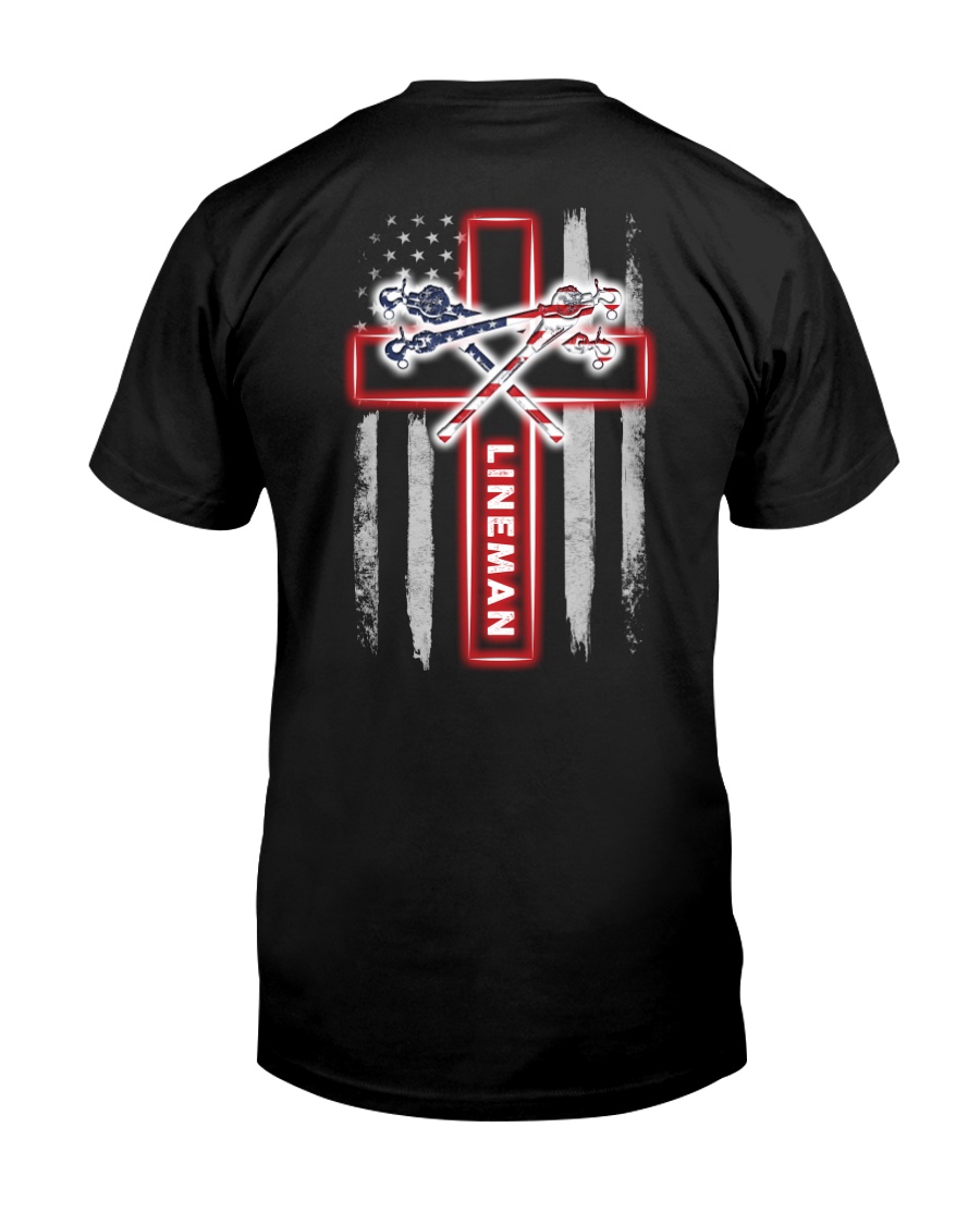 American Flag With Cross Lineman Classic T-Shirt