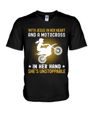 motocross in her hand V-Neck T-Shirt thumbnail