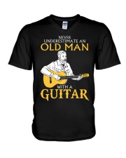 Never underestimate an old man with a guitar V-Neck T-Shirt thumbnail
